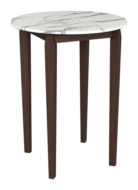 Vernon Bar Table White, White Bar Table, Modern Style, Faux Marble HPL Stone Round Shape Tabletop, Rubberwood, Indoor Bar, 31.5" W x 31.5" D x 40.2" H