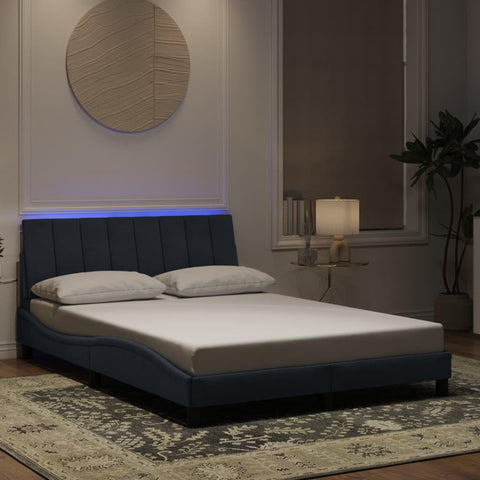 vidaXL Bed Frame with LED Lights - Dark Gray Velvet, Full Size 81.9""x55.9""x29.3"" - Plywood Slats, Metal/Pine Wood Frame, USB Connector, 3213810