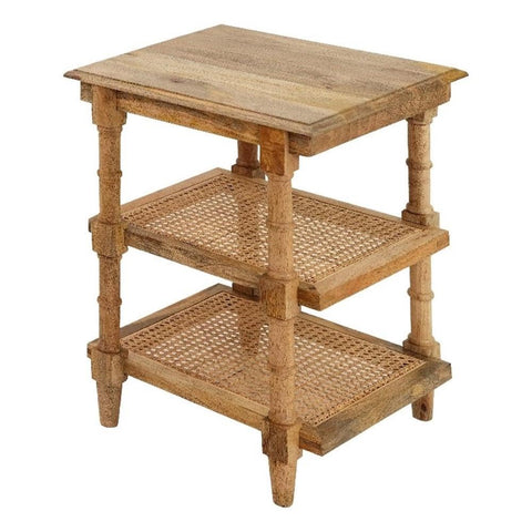 Chesterfield Wood & Cane 3 Shelf Accent Table - Natural Mango