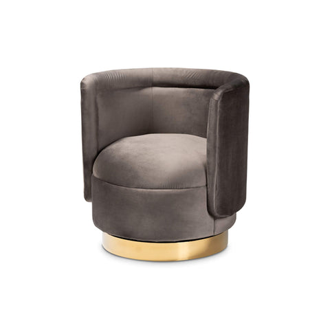 Baxton Studio Saffi Glam and Luxe Grey Velvet Fabric Upholstered Gold Finished Swivel Accent Chair