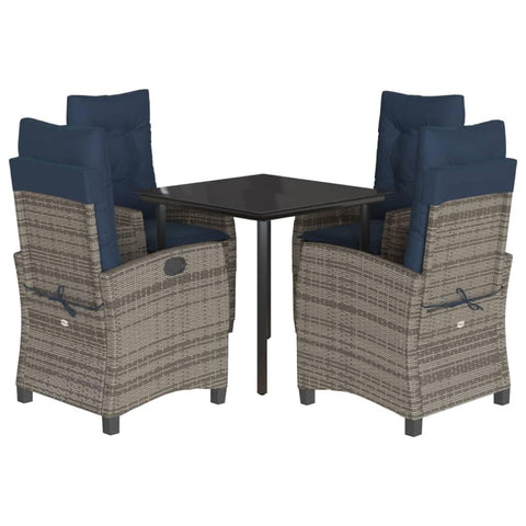 vidaXL 5-Piece Patio Dining Set with Adjustable PE Rattan Recliners and Glass Top Table - Weather- Outdoor/Garden Furniture