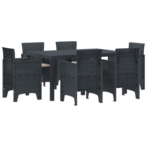 vidaXL Garden Dining Set 7 pcs Anthracite Polt rattan, Chill Dining Set, Sleek Outdoor Furniture, Lightweight, Strong, Modern Garden Vibe Outside