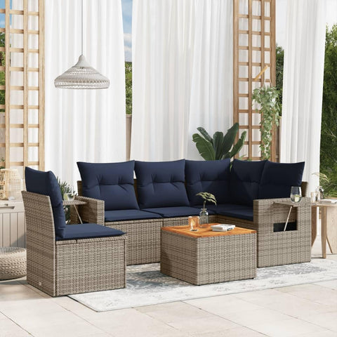 vidaXL Patio Sofa Set with Cushions 6 Piece, Outdoor Conversation Set, Sectional Sofa for Balcony Garden, Patio Furniture, Gray Poly Rattan