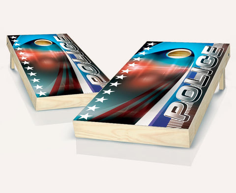 Skip's Garage Police Cornhole Set - 2x4 Boards (Corn Filled Bags) - Include Case + Edge Lights