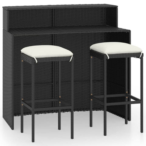 vidaXL Patio Bar Set 3 Piece, Outdoor Bar Table and Stools with Footrest, Patio Furniture Set with Cushions, Dining Set, Farmhouse Modern, Black