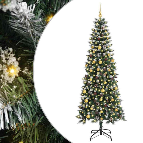 vidaXL Artificial Christmas Tree with 300 LEDs Green 82.68 in, Chic Cone Christmas Tree for Living Room, LED Lights, Portable Holiday Style, Minimalist Decor
