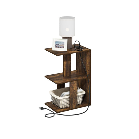 Furinno BOYATE Side Table, 2-Tier End Table with Charging Station, Open Shelf Night Stand, Bedside Table with USB and Type-C Charging Port, for Living Room, Bedroom, Amber Pine