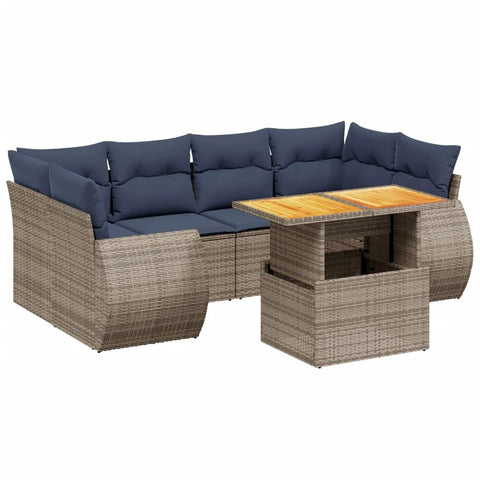 vidaXL Patio Sofa Set with Cushions 7 Piece, Outdoor Sectional Sofa Couch, Patio Conversation Set for Garden Backyard, Gray Poly Rattan