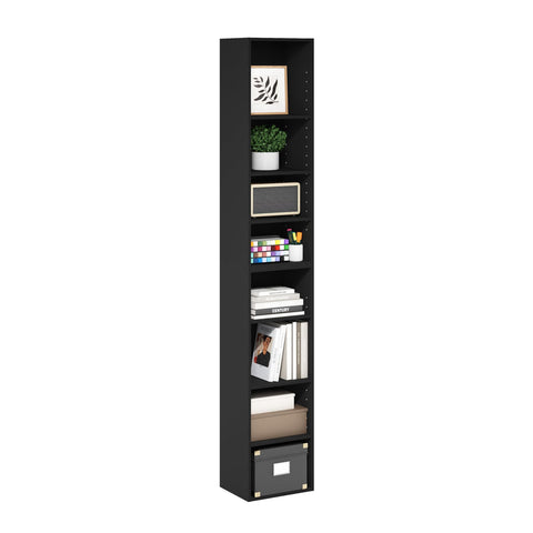 Furinno PASIR Book Shelf, 8-Tier Bookshelf, Bookcase with Open Shelf, 9.3 x 11.8 x 70.9, for Living Room, Bedroom, Home Office, Blackwood