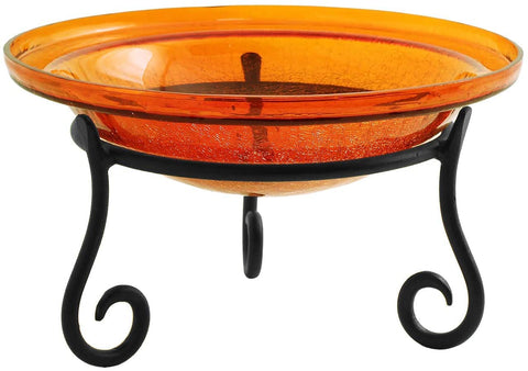 Oakestry CGB-06M-S1 12 Inch Crackle Short Stand Birdbath Mandarin Black