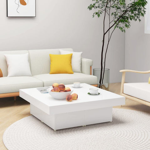 Oakestry Coffee Table White Engineered Wood Large Modern Square Premium Storage Cabinet Modern Luxury Storage Solution Elegant Dining Interior Furniture Space Saving Organizer