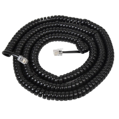 Cablesys Coiled Telephone Handset Cord for Use with PBX Phone Systems, VoIP Telephones - 25 Ft Uncoiled, Rj22, 1.5 Inch Lead on Both Ends, Glossy Black