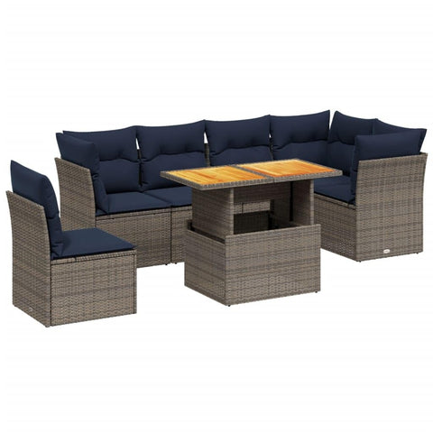 vidaXL Patio Sofa Set with Cushions 7 Piece, Outdoor Sectional Sofa Couch, Patio Conversation Set for Garden Backyard, Gray Poly Rattan