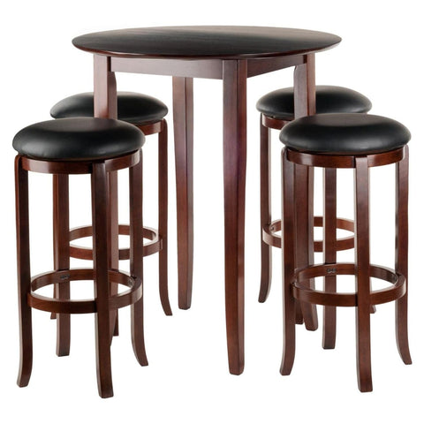 Oakestry Fiona 5-Pc Dining Set with 4 Stools Stylish and Practical Dining Set with Spacious Table and Stools Wood Construction Rich Walnut Finish Ideal for Dining Rooms Kitchens or Small Spaces