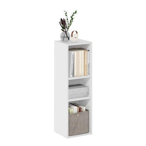 Furinno Fulda Book Shelf, 3-Tier Narrow Bookshelf, Bookcase with 10-in Width Storage Shelf, 9.3 x 9.8 x 31.5, for Living Room, Bedroom, Home Office, White