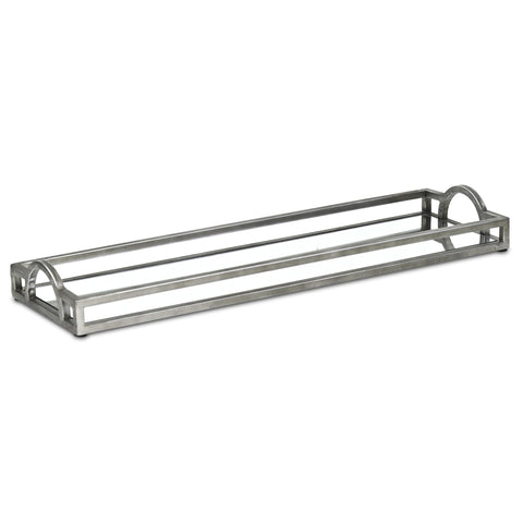 Verena Slim 24" Rectangular Mirrored Tray – Silver Finish with Handles – Modern Centerpiece for Living Room or Console Table – by Cheungs