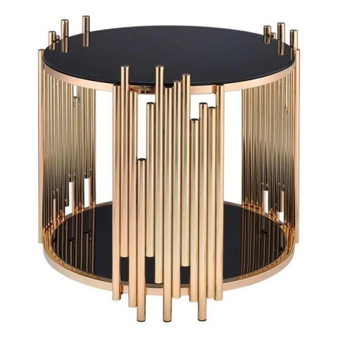 Acme Tanquin Modern Round Glass Top Coffee Table in Black and Gold