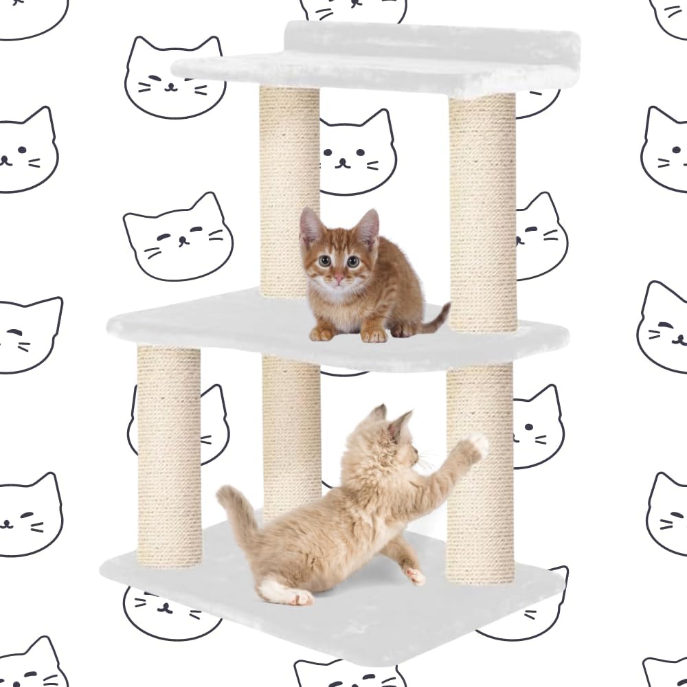 34 Inch Classic Comfort for Indoor Modern Premium Cats and Kittens Scratching Tower Larger Base for Better Stability, (White/Natural)