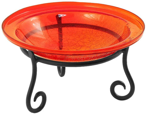 Oakestry 12 Inch Red Crackle Short Stand Birdbath
