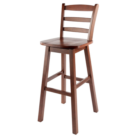 Winsome Scalera Ladder Back Swivel Bar Stool, 30 in, Walnut Finish, Solid Wood