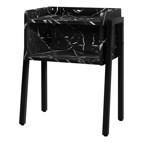 Monarch Specialties 3590 Accent Table, Side, End, Nightstand, Lamp, Living Room, Bedroom, Metal, Laminate, Black Marble Look, Contemporary, Modern Table-23, 18.5" L x 11.75" W x 23.25" H