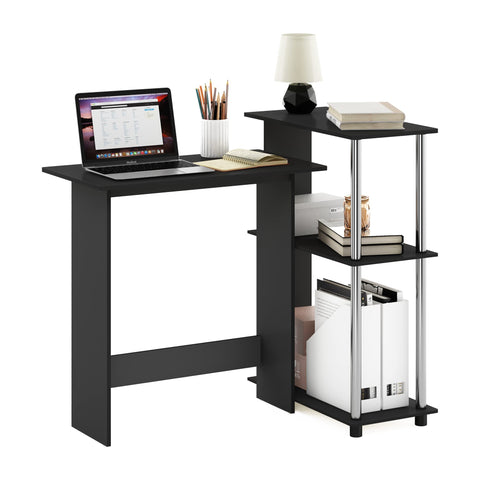 Furinno Abbott Corner Computer Desk with Bookshelf, Americano/Chrome