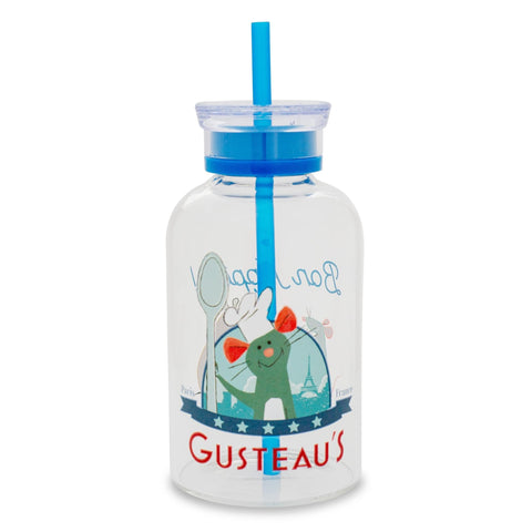 Disney Pixar Ratatouille Gusteau's Bon Appetit Glass Milk Bottle With Straw | Clear Jug For Almond Milk, Juice, Beverages | Holds 15 Ounces