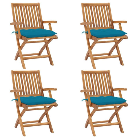 vidaXL 4X Solid Teak Wood Folding Patio Chairs with Cushions Garden Outdoor Terrance Balcony Furniture Wooden Armchair Seating Dining Chair