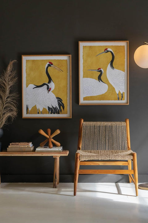 KALALOU CHH1487 Set 2 Framed Prints Under Glass -Black White and Red Herons