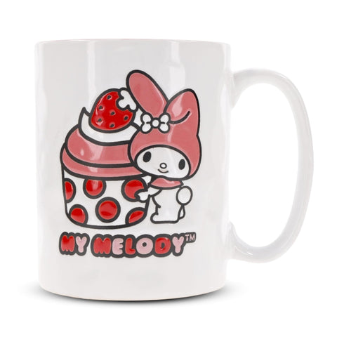 Silver Buffalo Sanrio My Melody Strawberry Cupcake Wax-Resist Ceramic Pottery Mug | Large Coffee Cup For Tea, Espresso, Cocoa | Holds 17 Ounces