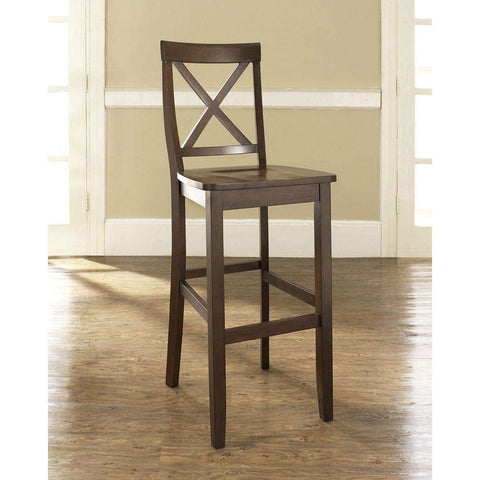 FastFurnishings Set of 2 - X-Back 30-inch Solid Wood Barstool in Mahogany Finish