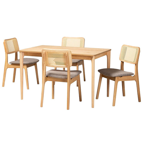 Baxton Studio Dannon Grey Fabric and Natural Oak Wood 5-Piece Dining Set