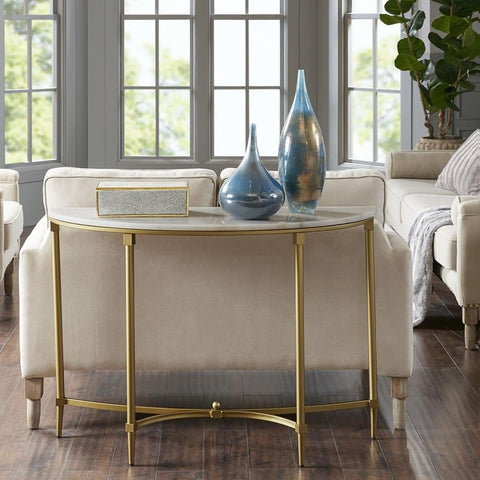 Oakestry Bordeaux Console Table with Beautiful Marble Top Wooden Frame for Dinning or Living Room, White/Gold