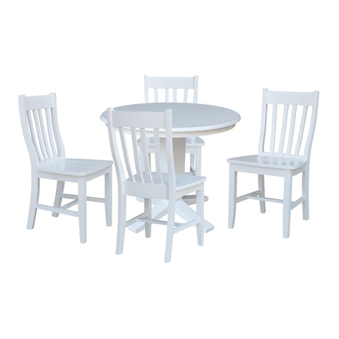 IC INTERNATIONAL CONCEPTS 36" Solid Wood Round Top Pedestal Dining Table with 4 Dining Chairs