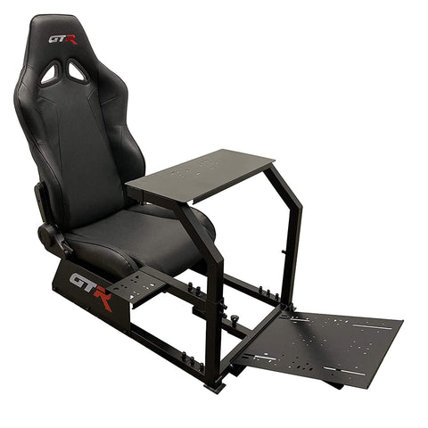 GTR Simulator GTA Model Racing Simulator Cockpit – Majestic Black Frame with Adjustable Black Leatherette Seat | Driving Gaming Chair for PC, Xbox, PS5 | Compatible with Logitech, Fanatec, Moza