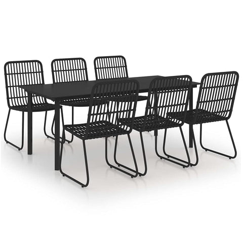 vidaXL 7-Piece Patio Dining Set - Modern Outdoor Design - Poly Rattan and Glass - Black