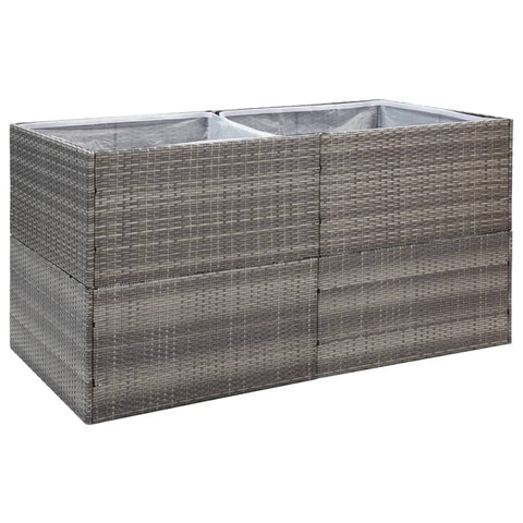 vidaXL Rectangular Garden Planter in Gray - Outdoor Flower Bed with Sturdy Steel Frame - Poly Rattan Material with Inner Bag - 61.8" x 31.5" x 31.5"