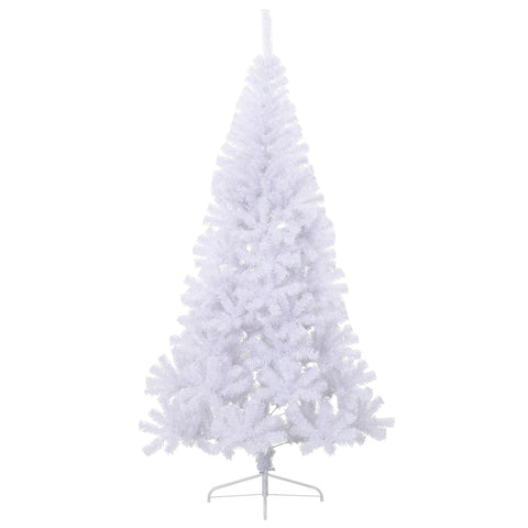 vidaXL Artificial Half Christmas Tree with Metal Stand, 6ft Realistic White PVC, Spacing-Saving Xmas Decor for Indoor/Outdoor, Economical Holiday Decoration, Without Ornaments