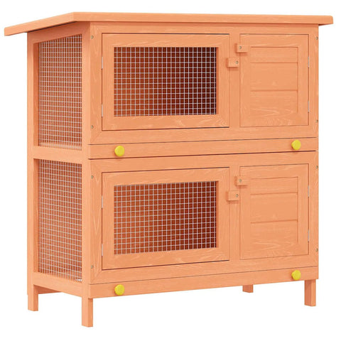 vidaXL Outdoor Rabbit Hutch - Wood Small Animal House Pet Cage with 4 Doors, Green Roof, Iron Wire Mesh, and 2 Pull-Out Trays for Easy Cleaning