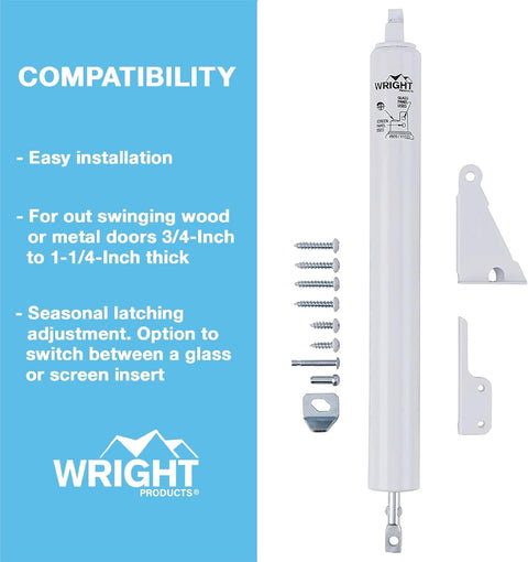 Wright Products - Standard Duty Pneumatic Screen and Storm Door Closer, White
