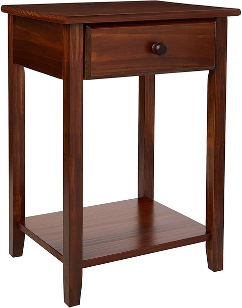 Oakestry Night Owl Nightstand with USB Ports Elegant and Classic Look Wood Construction Durable and Elegant Warm Brown, 14.25" D X 24.5" W X 17.5" H