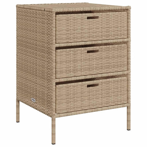 vidaXL Outdoor Storage Box 50 Gal Deck Box PE Rattan with Water-Resistant Bag, Beige 21.7"x23.2"x31.5" Storage Cabinet with 3 Drawers for Cushions & Equipment