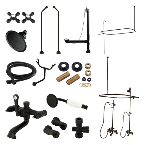 Kingston Brass CCK1180AX Vintage Clawfoot Tub Faucet Package with Shower Enclosure, Matte Black