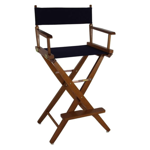 Oakestry Premium Extra Wide 30 Inch Directors Chair Mission Oak Bar Height Wooden Folding Frame Navy Canvas Seat Portable Lightweight Comfortable Seating Indoor Outdoor Patio Event Durable Furniture