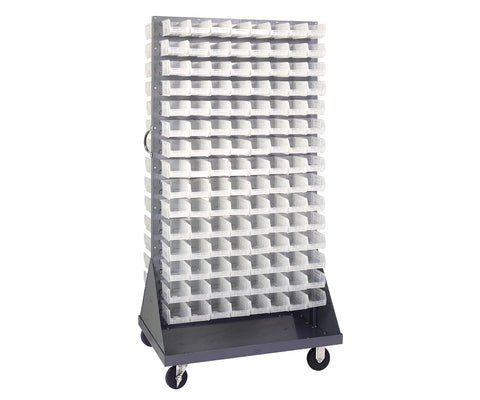 Quantum Storage Systems QMD-36H-220CL Mobile Double Sided Gray Louvered Rack System with Bins, 36" L x 25" W 72" H, Clear