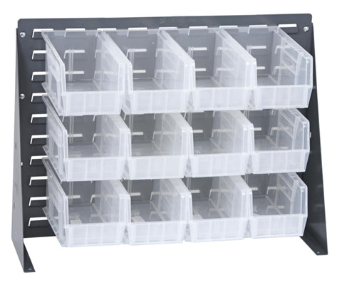 Quantum Storage Systems QBR-2721-230-12CL Ultra Bin Complete Bench Rack Package with 12 Ultra Bins, 27" x 8" x 21" , Clear