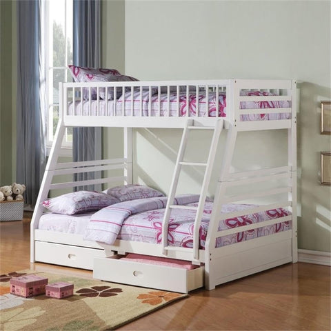 Acme Jason Wooden Twin Over Full Bunk Bed with 2 Drawers in White