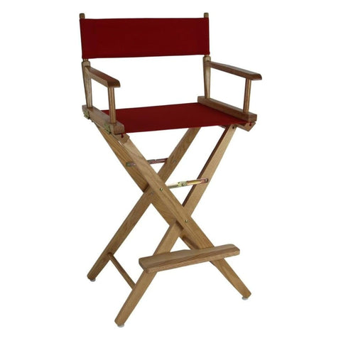 Oakestry Premium Extra Wide 30 Inch Directors Chair Natural Wood Frame Bar Height Folding Design Red Canvas Seat Lightweight Portable Comfortable Indoor Outdoor Durable Seating Event Furniture