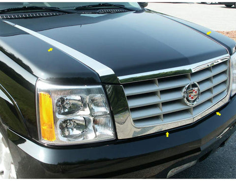 QAA is Compatible with 2002-2006 Cadillac Escalade 4 Piece Stainless Hood Accent Trim HT42255