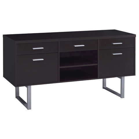 Coaster Home Furnishings - Lawtey - Wood - 5-Drawer Credenza with 2 File Drawers, 3 Top Drawers, Adjustable Shelf, Open Shelved Compartmen and U-Shaped Legs - Home Office - Cappuccino - 801522